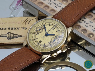 14k gold Marvin chronograph with beautiful sector dial                 