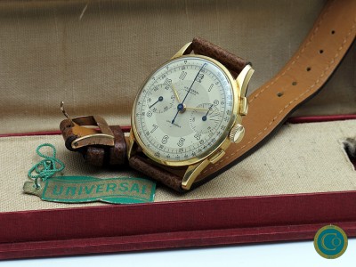 Universal Geneve Uni-compax chronograph from the 40's with rare original box and hang-tag