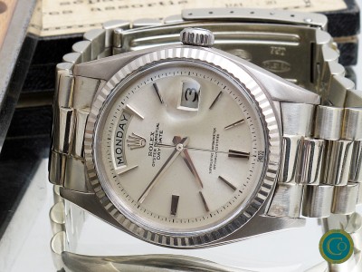 Extremely rare (swiss only) white gold Rolex 1803 Day-Date from 1963.     