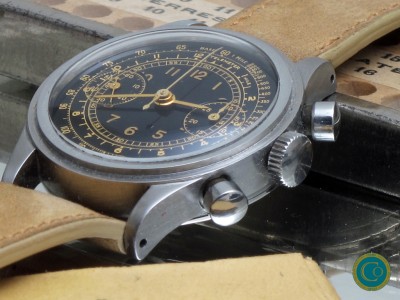 Aristo Step case chrono with super rare black gilt dial