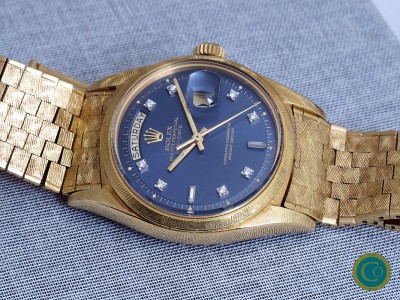 Very rare Rolex 1806 Day-Date  factory blue Diamond dial from the early 70's