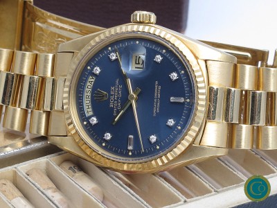 Rolex 1803 Day-Date with rare blue Diamond dial in mint condition from 1970