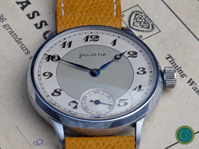 Big oversize(40mm) Helevita with beautiful 2 tone dial with applied Breguet numerals