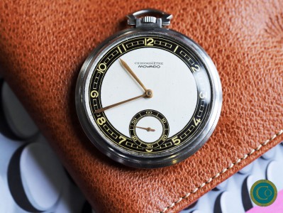 Steel Movado Pocket Watch with beautiful Art Deco style dial from the 1920s